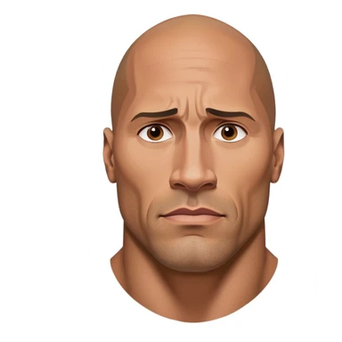 A highly detailed, ultra-realistic emoji of Dwayne 'The Rock' Johnson with a chiseled jawline, intense sigma male stare, and raised eyebrow. The lighting is dramatic, making him look powerful and unstoppable sticker