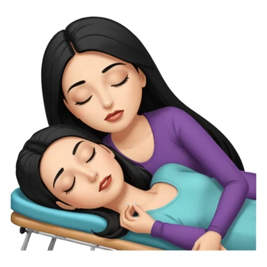 mulher branca cabelo longo e preto aplicando cilios em outra mulher que esta deitada em uma maca de olhos fechados sticker