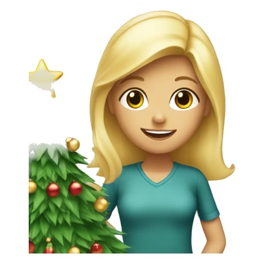 Blond Girl decorating a Christmas tree sticker