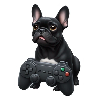 All black French bulldog playing video games sticker