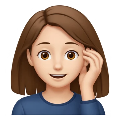 I need an emoji that tucks her hair behind her ear and slightly chuckles and looks up sticker