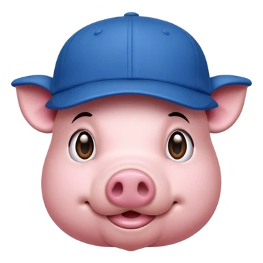 Pig emoji with blue baseball cap sticker