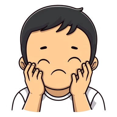 Face clutching head in agony and pain, suffering expression, hands gripping head sticker