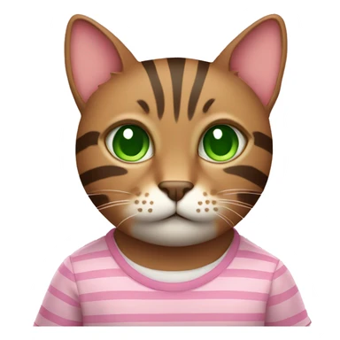 Brown striped cat green eyes pink shirt sticker