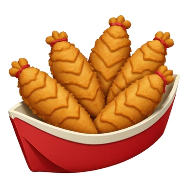 Five delicious breaded chicken tenders in a red paper food boat sticker