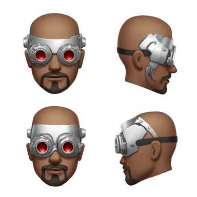 Red skin and white goatee male cyborg head with silver steampunk goggles sticker