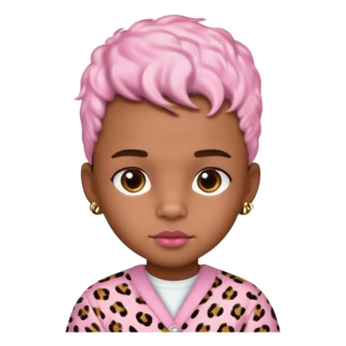 brown-skin boy with baby pink blush and glossy lips and leopard print hair ￼ sticker