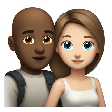 Beautiful Girl with blue eyes and long brown hair and boy with brown hair cuddling, Bald black man  sticker