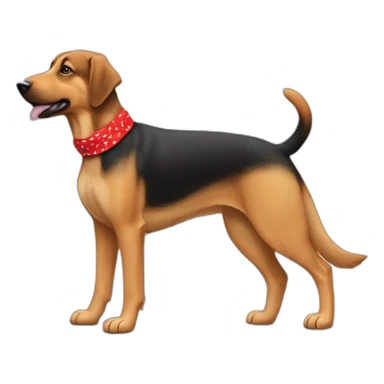 65% Coonhound 35% German Shepherd mix dog wearing small plain red bandana walking left sticker