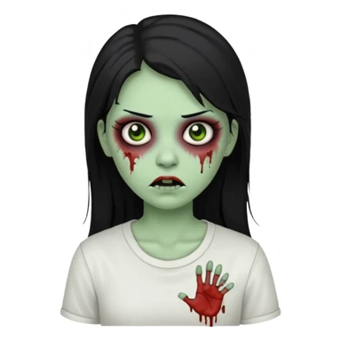 zombie girl with white shirt but similar to this with green skin black hair long sticker