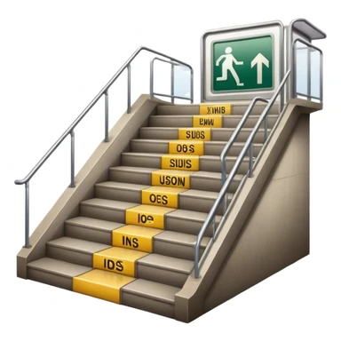 a staircase in the subway that goes down, with a subway sign sticker