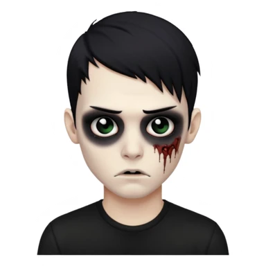 Zombie boy with emo black hair and a black shirt sticker