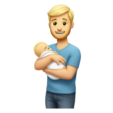 blonde dad changes diaper to baby sticker
