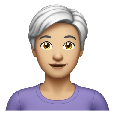 A head and shoulders shot of a 50 year old caucasian woman with short black hair wearing a tshirt. sticker