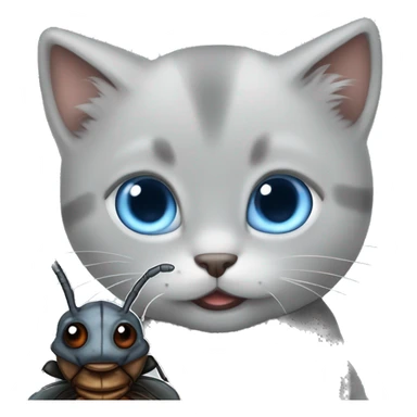 blue eyes grey kitten and cockroach friends sticker