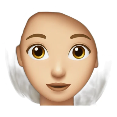 young woman with long brown hair, blue almond-shaped eyes, thin eyebrows and earring sticker