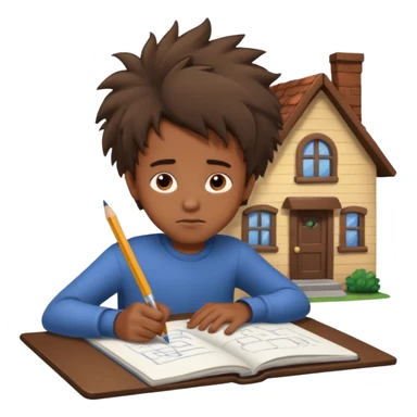 boy drawing little house character on notebook sticker