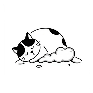 A sleepy cat curled up in a ball sticker