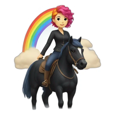 Woman with short rainbow hair riding a black horse sticker
