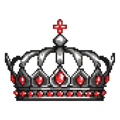 black crown with a row of red jewels along the base and top sticker