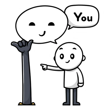 friendly character pointing with YOU speech bubble sticker