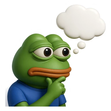 make a pepe with thought bubble looking at left side in 3d style, good highlights and shadows, drop shadows  sticker