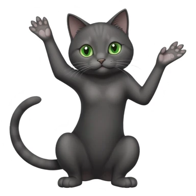 full body gorgeous solid dark grey cat with green eyes, white paws and white whiskers reaching for something sticker