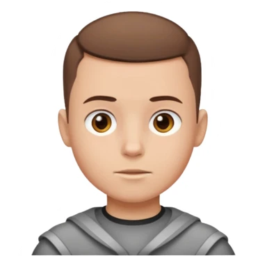 A boy no long hair with a buzz cut he is white and don’t smile he had brown hair sticker