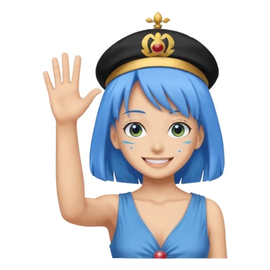 Nefertari Vivi from One Piece, waving, blue hair, apple style emoji sticker