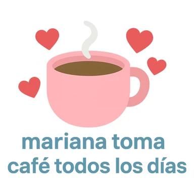 Add hearts around the large coffee cup, keep the phrase 'mariana toma café todos los días'. sticker