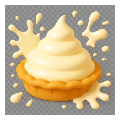 Frame 5 of 15: Intact cream pie, cream splatter growing, playful 3D emoji style, golden brown crust, same angle as reference. sticker