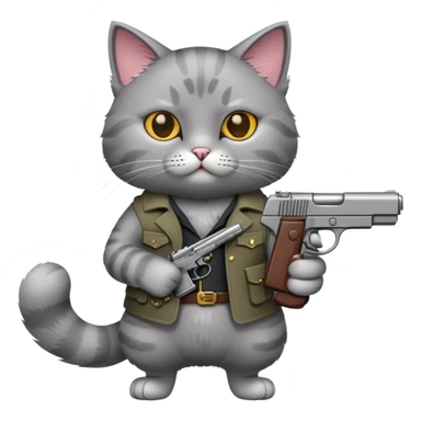 cat standing confidently with a pistol sticker