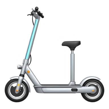 A futuristic electric scooter emoji made of silver chrome, sleek minimal frame, smooth metallic surface, subtle reflections, modern urban design, iOS emoji style, centered, clean white background sticker