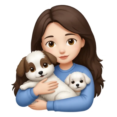 Chica castaña con su perrito pequeño blanco sticker