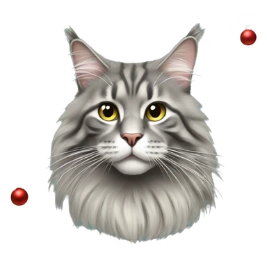 Grey maine coone destroying a christmas tree sticker