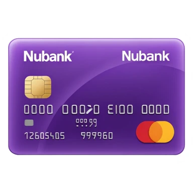 credit card, purple, writen in white "NUBANK" sticker