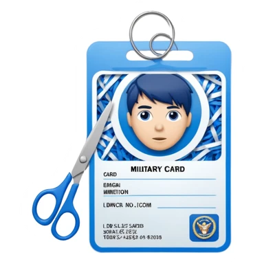 Scissors cutting military ID card in the middle front view sticker