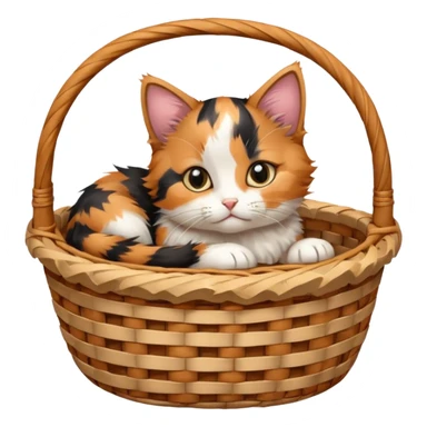 A fluffy kitten curled inside a wicker basket with sleepy eyes. sticker