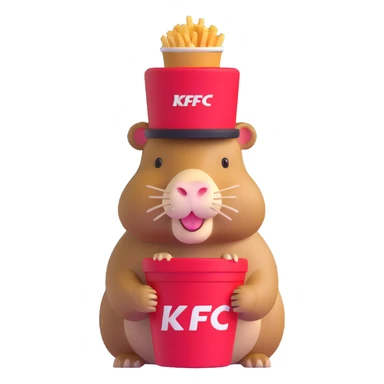 Capybara wearing a tiny KFC bucket as a hat on its head sticker