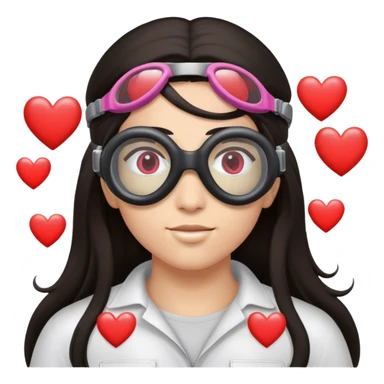 Face with dark long hair and goggles with hearts on them sticker