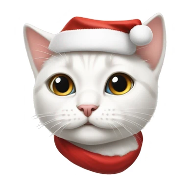 sweet white cat with santa clouse cap sticker