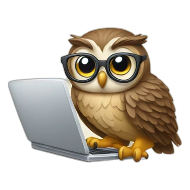 Owl with glasses having laptop sticker