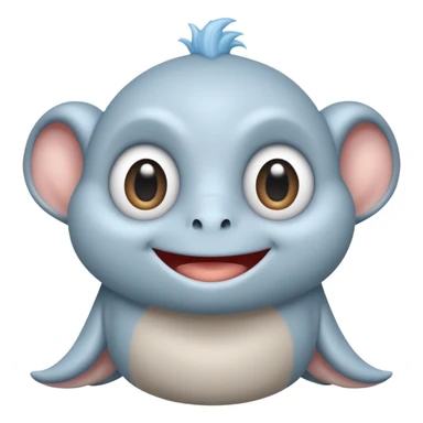 No head..it has 1 eye....stands upright ...wears clothing. is light grey and light blue..looks happy and cuddly... doesnt have a full head.... there is a appendage coming out of top of body with a single large eye sticker