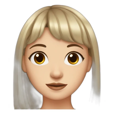 white girl with bangs in each side of hair and her pinned with a claw clip brown eyebrows and brown eyes sticker