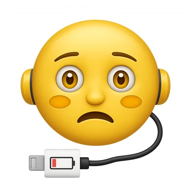 Add a charging cable to the dizzy face emoji with a low mobile battery. Keep the background transparent. Maintain the original style and expression of the emoji. sticker