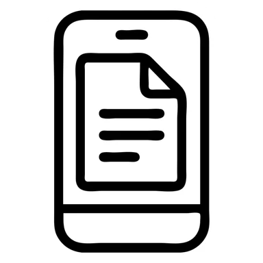 outlined icon of a phone with document or text lines, minimal, no color, no fill sticker