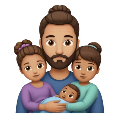 brown family with mom dad teenage daughter toddler son and baby. moms hair is in a bun. dad has a beard.  sticker