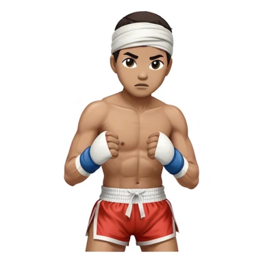 ​Cinematic Realistic Traditional Muay Thai Fighter, depicted in authentic attire featuring white bandaged gloves wrapped around his fists, a traditional headband tied neatly, and classic Muay Thai shorts, captured in a dynamic fighting stance under dramatic, high-energy lighting that highlights the raw power and elegance of the art, sticker