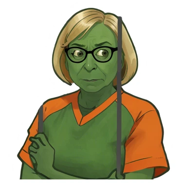 Gov Janet mills arrested in an orange jumpsuit behind bars make her more realistic and wrinkled make her outfit orange sticker