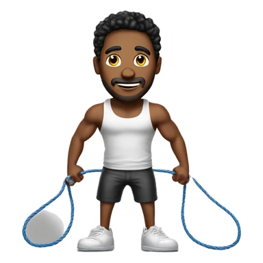 Create a man in a tank top jumping rope. Make his name Sex machine sticker